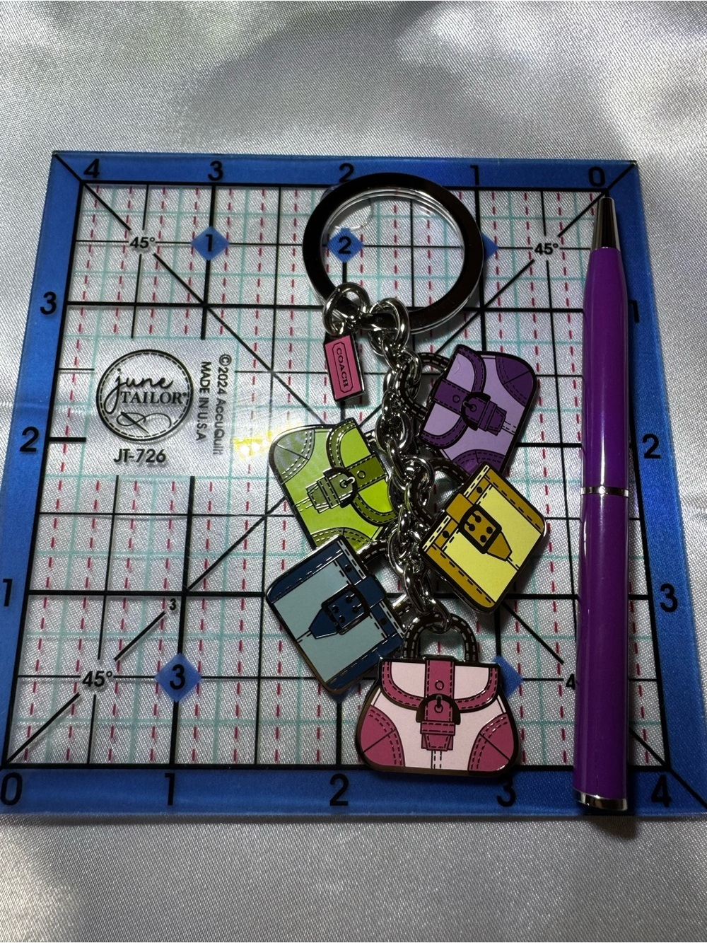 Coach Multicolor Enamel Purse Charm Keyring — Purple, Pink, Yellow, Green, Blue - Picture 4 of 4